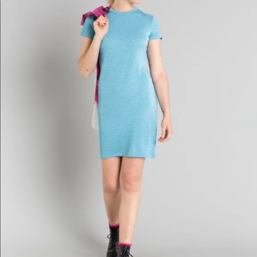 Agnes B blue shiny fleece Brando dress size 1 NWT